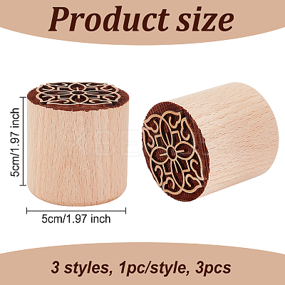 3Pcs 3 Styles Round Wooden Traditional Chinese Moon Cake Stamps AJEW-OC0004-19B-1