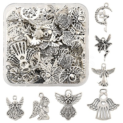80Pcs Tibetan Style Alloy Moon with Fairy Pendants TIBEP-FA0001-RS-1