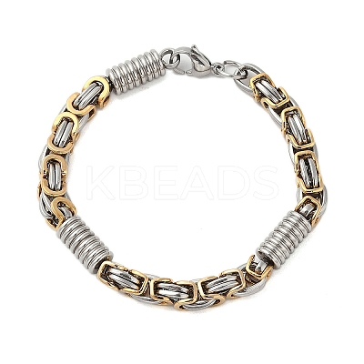 Ion Plating(IP) Grooved Column 304 Stainless Steel Byzantine Chain Bracelets for Men BJEW-B093-07GP-1