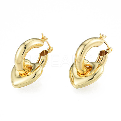 Brass Heart Dangle Hoop Earrings for Women EJEW-N011-86LG-1