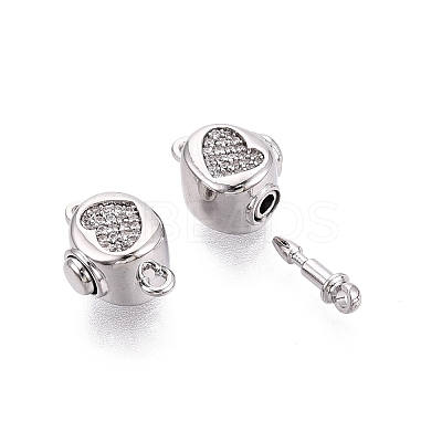 Brass Micro Pave Clear Cubic Zirconia Box Clasps KK-Q074-08P-1