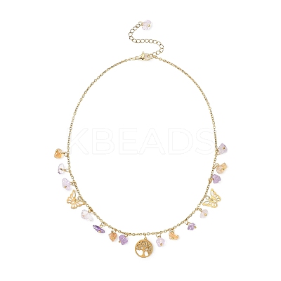 304 Stainless Steel Tree of Life and Nuggets Natural Ametrine Pendant Bib Necklaces for Women NJEW-JN05665-1