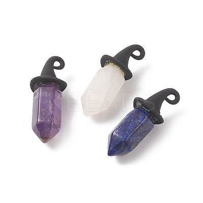 3Pcs Natural Mixed Gemstone Double Terminal Pointed Pendants PALLOY-JF01989-1