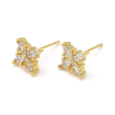 Rack Plating Brass Clover Stud Earrings with Cubic Zirconia EJEW-D061-38G-1