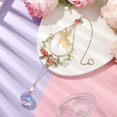 Brass Elf Moon Pendant Decoration HJEW-TA00226-1