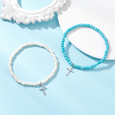 2Pcs 201 Stainless Steel Charm Bracelets BJEW-JB13274-1