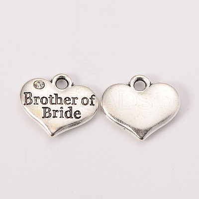 Wedding Party Supply Antique Silver Alloy Rhinestone Heart Carved Word Brother of Bride Wedding Family Charms LS-TIBEP-N005-27D-1