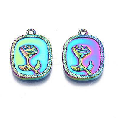 Rack Plating Rainbow Color 304 Stainless Steel Pendant Rhinestone Setttings STAS-N098-031-1