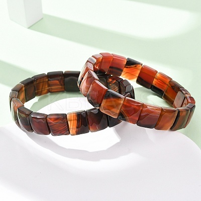 Dyed & Heated Natural Banded Agate Faceted Beaded Stretch Bracelets for Women BJEW-K251-08F-1