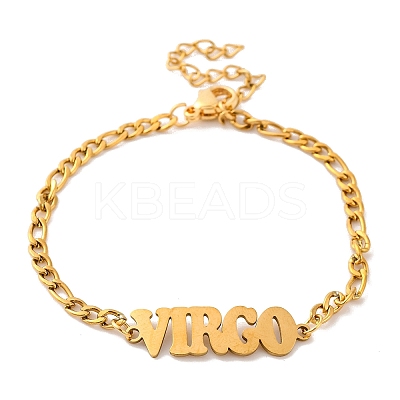 Constellation 202 Stainless Steel Figaro Chain Link Bracelets for Women Men AJEW-U006-01C-1