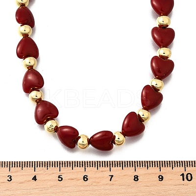 Brass & ABS Imitation Pearl Heart and Round Beaded Necklaces for Women NJEW-D314-11C-G-1