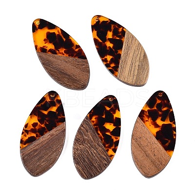 Transparent Resin and Walnut Wood Pendants RESI-T057-05D-1