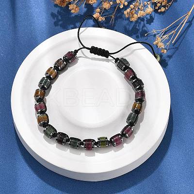 Adjustable Natural Multicolor Tourmaline and Non-magnetic Synthetic Hematite Braided Bead Bracelets BJEW-Z090-01J-1
