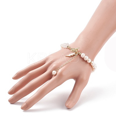 Natural Mixed Stone Chips & Pearl Beaded Bracelet with Enamel Lighting Bolt Charms BJEW-JB08332-M-1
