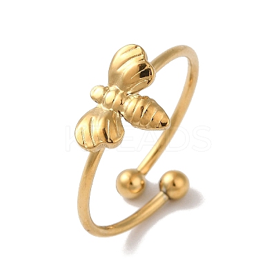 Ion Plating(IP) 304 Stainless Steel Bee Open Cuff Rings for Women LS-RJEW-18.0-06G-1
