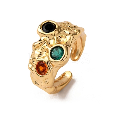 Brass Micro Pave Cubic Zirconia Cuff Rings for Women RJEW-F191-01G-02-1