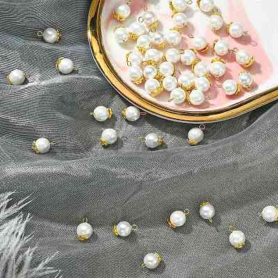 50Pcs 5 Styles Grade A Rainbow Plated Shell Pearl Round Charms FIND-CJ0001-48-1