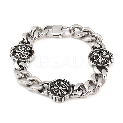 Stainless Steel Viking Compass Link Bracelets BJEW-D379-15ASP-1