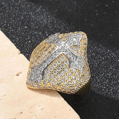 Brass Micro Pave Clear Cubic Zirconia Cuff Finger Rings for Women RJEW-U033-04G-1