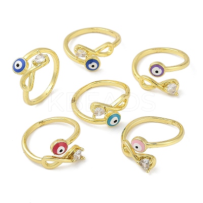 Brass Micro Pave Clear Cubic Zirconia Enamel Cuff Rings for Women RJEW-L113-031G-1
