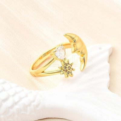 Ocean Theme Brass Micro Pave Cubic Zirconia Cuff Rings for Women RJEW-F184-17C-G-1