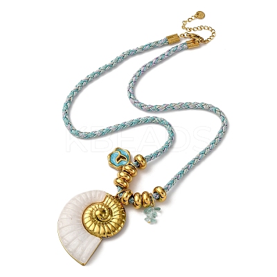 304 Stainless Steel Enamel & Natural Shell Pendant Cord Necklaces NJEW-L465-09G-01-1