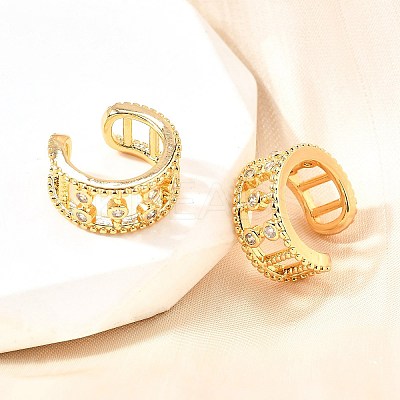 Brass Micro Pave Clear Cubic Zirconia Cuff Earrings EJEW-F370-10G-1