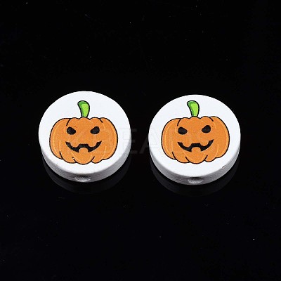 Halloween Printed Natural Wood Beads WOOD-T021-91-1