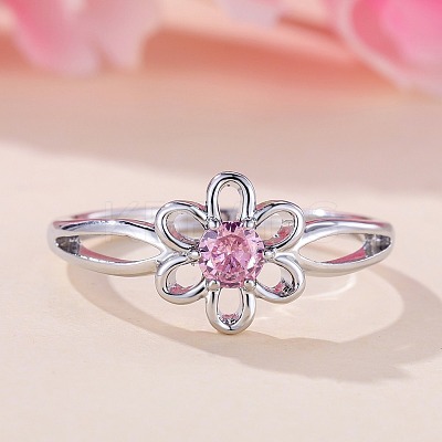 Flower Brass Micro Pave Pearl Pink Cubic Zirconia Finger Rings FS-WGCFB35-04-1