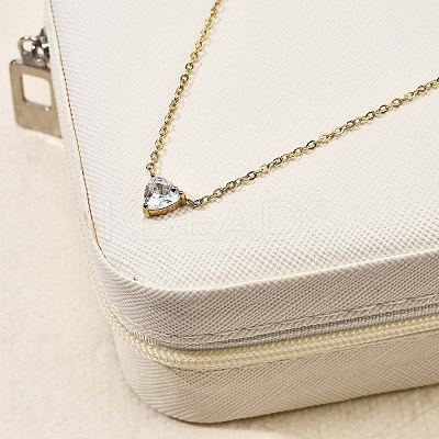 304 Stainless Steel Crystal Cubic Zirconia Triangle Pendant Necklaces for Women NJEW-Z064-02G-1