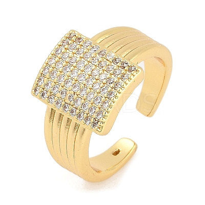 Brass Micro Pave Clear Cubic Zirconia Open Cuff Rings for Women RJEW-M026-02G-03-1