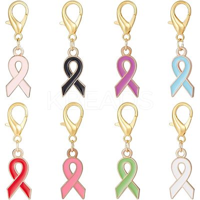 Alloy Enamel Awareness Ribbon Pendant Decorations AJEW-NB0003-74-1