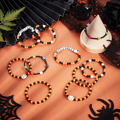 30Pcs 5 Style Synthetic Turquoise Skull & Acrylic Beaded Stretch Bracelets Set BJEW-BC0001-06-1