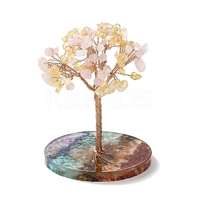 Natural Rose Quartz & Natural Yellow Quartz Chips Tree Decorations DJEW-M012-03C-1