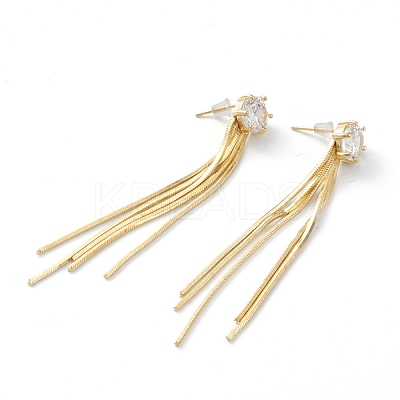 Brass Snake Chain Tassel Earrings EJEW-A056-40G-1