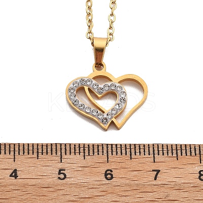 304 Stainless Steel Crystal Rhinestone Heart Pendant Cable Chain Necklaces for Women LS-NJEW-Z056-01B-G-1