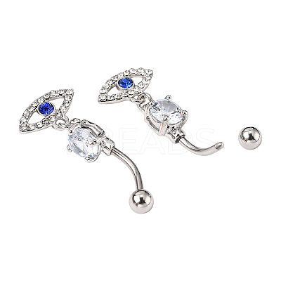 Evil Eye Drop Belly Button Rings for Women AJEW-C010-01P-1
