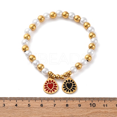 201 Stainless Steel Round Beaded Stretch Bracelets BJEW-C090-03G-G-1
