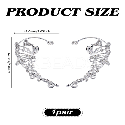 2Pcs 2 Style Crystal Rhinestone Butterfly Climber Wrap Around Earrings EJEW-LP0012-09-1