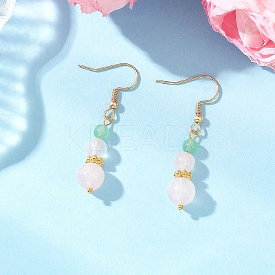 Round Natural Malaysia Jade & Rose Quartz Beaded Dangle Earrings EJEW-JE06471-1