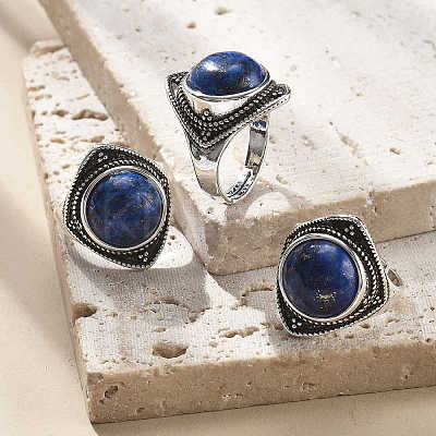 Natural Lapis Lazuli Adjustable Rings G-P560-03AS-14-1