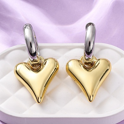 Two Tone Heart Brass Hoop Earrings EJEW-D322-12GP-01B-1