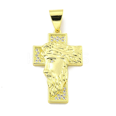 Rack Plating Brass Micro Pave Clear Cubic Zirconia Pendants KK-B091-25G-1