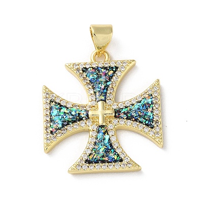Brass Micro Pave Clear Cubic Zirconia Pendants KK-C045-06G-1