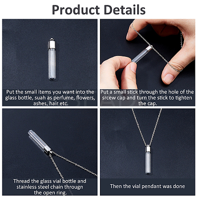 DIY 304 Stainless Steel & Glass Bottle Pendant Necklace Making Kits DIY-HS0001-51P-1