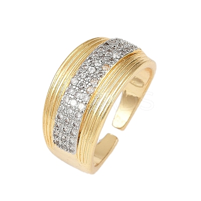 Brass Micro Pave Clear Cubic Zirconia Cuff Rings RJEW-C140-15G-1