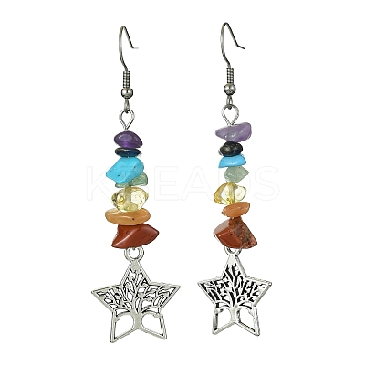 Natural & Synthetic Mixed Stone Chips Dangle Earrings EJEW-JE05390-03-1
