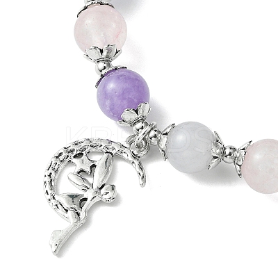 8mm Round Natural Aquamarine & Rose Quartz & Amethyst Beaded Stretch Bracelets BJEW-TA00502-1