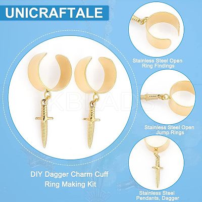 DIY Dagger Charm Cuff Ring Making Kit DIY-UN0003-66-1