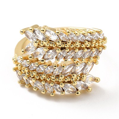 Cubic Zirconia Rhinestone Ear of Wheat Open Cuff Earrings RJEW-M142-10G-1